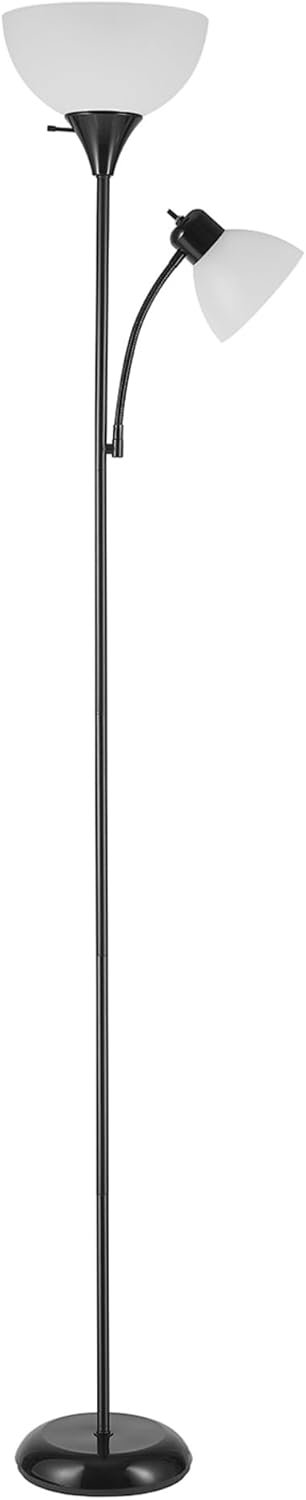 GLOBE Electric 67135 72″ Torchiere Floor Lamp and Adjustable Reading Light, Matte Black, Frosted Shade, Dual Rotary Switch, 3-Step Dimming, Modern Lighting for Living Room or Office
