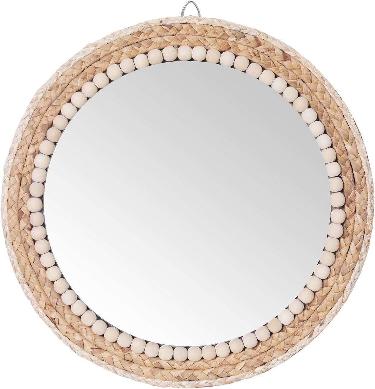 SWTHONY 15 Inch Boho Round Hanging Wall Mirror Decorative Rattan Circle Mirrors for Farmhouse, Living Room, Bedroom