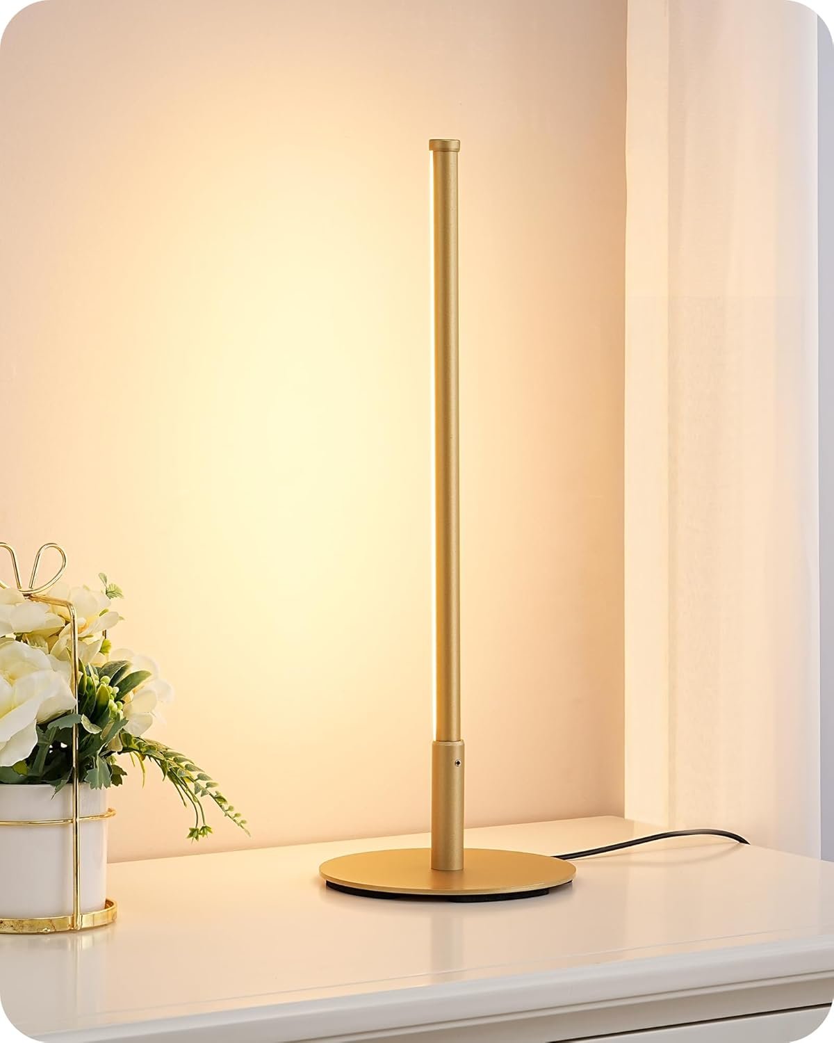 EDISHINE Upgraded LED Table Lamp, Stepless Dimmable Bedside Lamp with 3 Color Temperature, Modern Nightstand Lamp, Desk Lamps for Bedroom, Living Room, Corner, Gift, Metal Finish, Gold, 6W