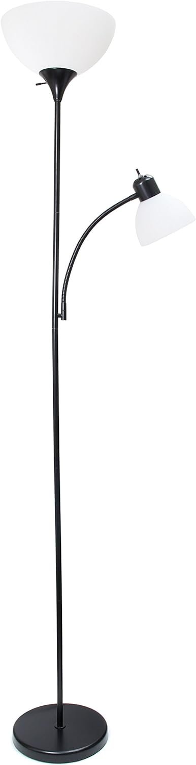 Simple Designs LF2000-BLK Mother-Daughter Floor Lamp with Reading Light, Black