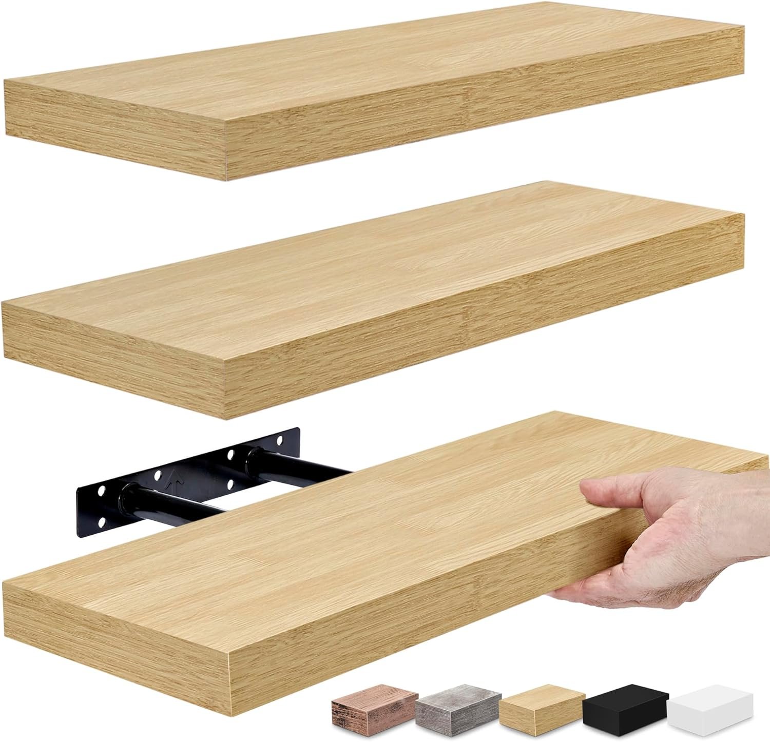 Sorbus Floating Shelves – Wall Mounted for Kitchen, Bedroom, Bathroom Storage Over Toilet, Hanging Book Shelf for Wall Home Decor Living Room (Maple Wood, 3 Pack)