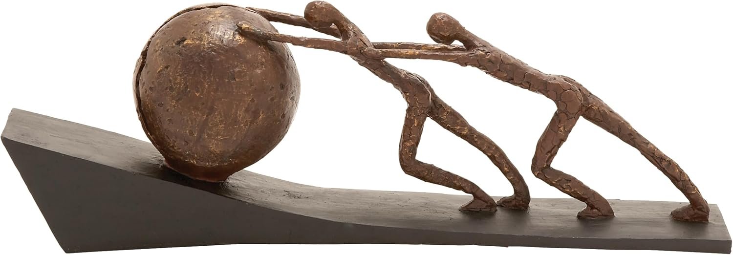 Deco 79 Polystone People Decorative Sculpture Home Decor Statue with Ball, Accent Figurine 23″ x 5″ x 8″, Brown