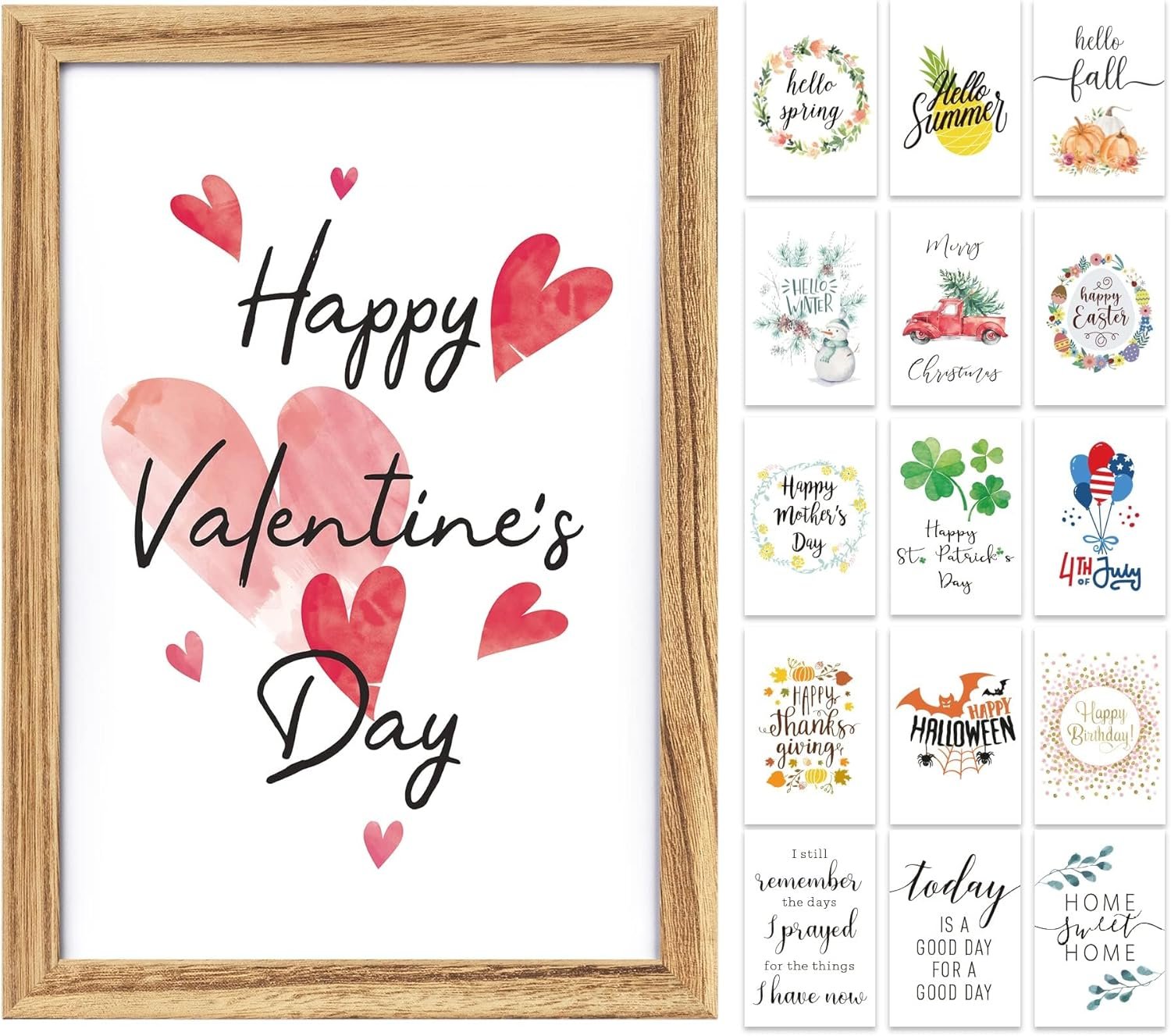 Tiblue Farmhouse Valentines Day Decoration Indoor Wall Decor Sign With 16 Interchangeable Sayings, Hanging Wall Sign Xmas Thanksgiving Valentine’s Day Rustic Home Decor Living Room Bedroom 11 x 16