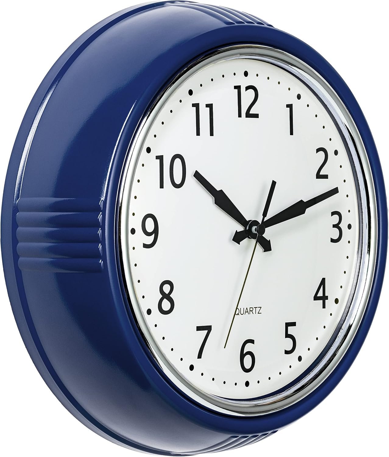 Bernhard Products Retro Wall Clock 12 Inch Navy Blue Kitchen 50’s Vintage Design Round Silent Non-Ticking Quartz Battery Operated Clocks for Home Office School Classroom Kids Bedroom Living Room
